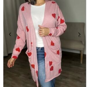 Pink Heart Patterned Women's Sweater